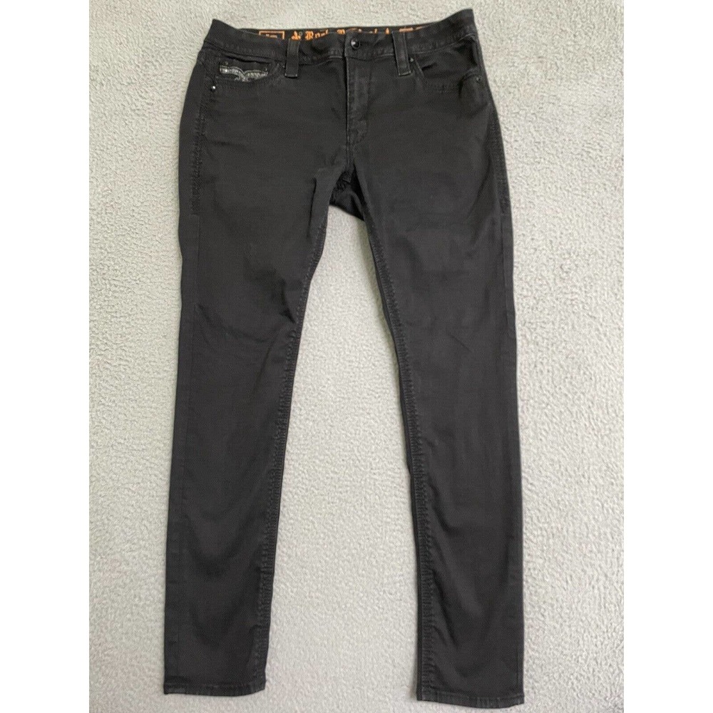 ROCK REVIVAL Betty Jeans Women Sz 32 Easy Skinny Stretch Rhinestone Black Denim